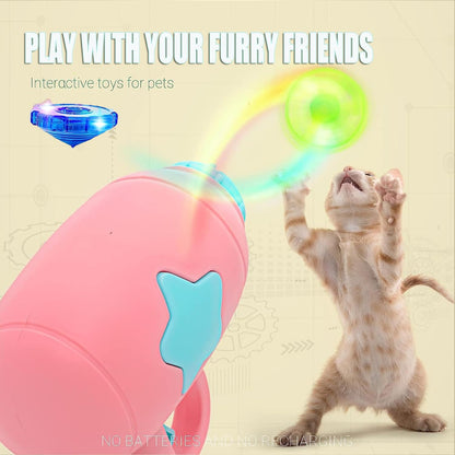 Cooway Cat Fetch Toys, Interactive Flying Cat Toy with 35 Flying Propellers,1 Spinning Tops, Dog Cat Pet Funny Tracks Chasing Toy for Cats (Pink)