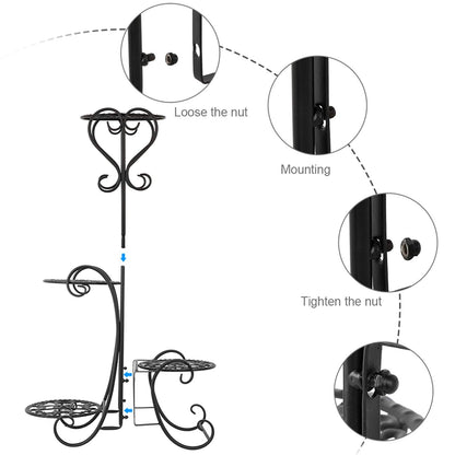 Plant Stand Indoor Outdoor,4 Tier Corner Shelf Shelves Decoration Display Rack - Metal Wrought Iron Multi Flower Planter Potted Holder Organizer for Living Room Balcony Garden Patio, Black