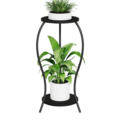 VYUOL Plant Stand Indoor, 2 Tier Round Tall Plant Stand, Flower Pot Stand, Plant Shelf Rack, Corner Plant Stand for Planter Garden Balcony Patio Living Room, Black
