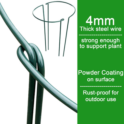 HiGift 8 Pack Plant Support Stakes, Half Round Metal Garden Plant Stake Indoor Peony Cages and Supports, Green Plant Support Ring Border for Tomato,Hydrangea,Flower Outdoor (10" Wide x 15.8" High)