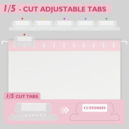 25 Packs Hanging File Folders,Cherry Pink Hanging File Folders Letter Size,Hanging Folders with 1/5-cut Tabs,Hanging Folders for Filing Cabinets, File Organizer Folder for Office,School,Home