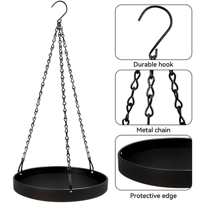 PIKAMAO Plant Hanger Indoor Outdoor, Hanging Planter Baskets for Outdoor Indoor Plants, Hanging Plant Holder Tray for Plants, Metal Window Plant Hanger, Black Hanging Plant Shelf, 2 Pack