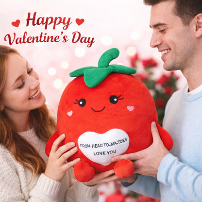 WENMOTDY Tomato Plush Toys 17 Inches Cute Fruit Stuffed Animal with Red Heart Soft Plush Tomato Pillow for Girlfriend Boyfriend Children Valentines Day Birthday