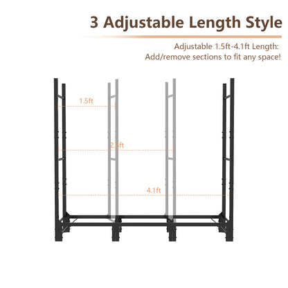 C-Hopetree 4Ft Outdoor Indoor Firewood Rack, Adjustable Metal Log Holder for Fireplace, Heavy Duty Wood Pile Storage Organizer Stacker Stand, Black