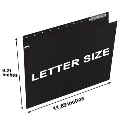 HERKKA Hanging File Folders, 30 Pack Reinforced Letter Size Hanging Folders, Designed for Bulky Files, Filing Cabinet, 1/5-Cut Adjustable Tabs (Black)