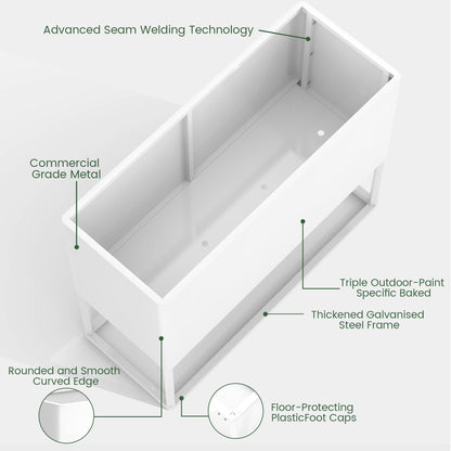 Liskanap Large Metal Planter Box with Legs, 38" L*15" W*30" H Modern Tall Raised Garden Bed with Legs, Rectangular Planters for Outdoor Indoor Patio Deck Balcony Porch Commercial, White