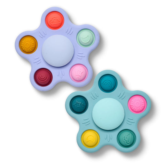 Silicone Suction Cup Spinner Toy for Babies&Toddlers – Food-Grade Safe & Fun Sensory Toy for Teething & Play – Perfect Baby Bath, High Chair & Travel Toy, Ideal Baby Gift (Sky Style)