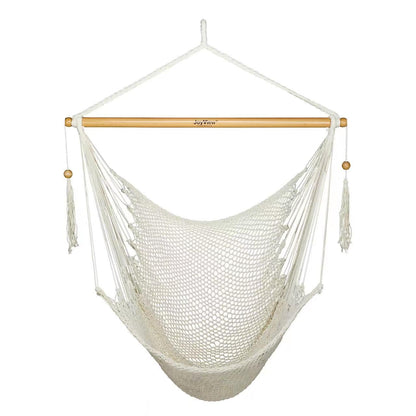 JoyView Hammock Chair with Spreader Bar Caribbean Hammock Swing Chair 300 LBS Weight Capacity XL Rope Hanging Chair for Outdoor Indoor Garden Yard - Natural White