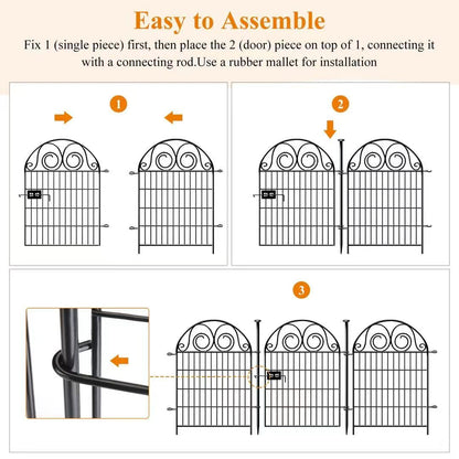 Getlay Tall Garden Animal Barrier Fence With Gate, 40 in(H)×27 in(L) 8 Panels Dog Digging Fences Barrier, Black Metal Temporary Fencing, Reusable Defense Fence For Outdoor Yard. Total 17.5 Ft│Patented