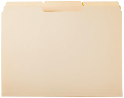 Amazon Basics Sturdy File Folders with Reinforced Tabs for Filing and Organization, 1/3-Cut Tab, Assorted Positions, Letter Size, 8.5x11 inches, Manila, 100-Pack