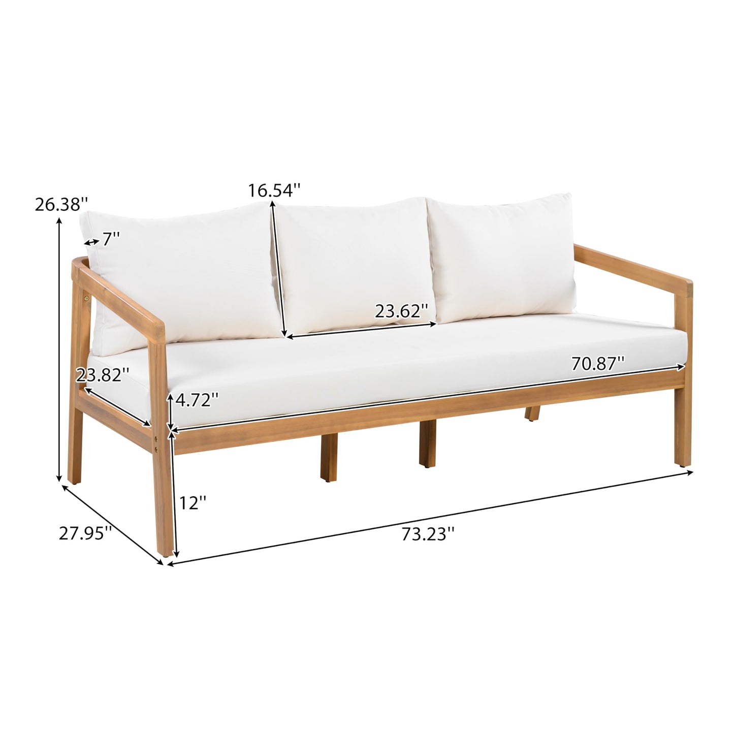 Christopher Knight Home Sures Acacia Wood Outdoor 3 Seater Sofa with Cushion, Solid Wood Patio Sofa with Removable Cushion, Comfy Lounge Sofa for Patio Furniture Set, Natural+Beige
