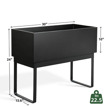 Worth Raised Metal Planter Box with Legs, 30"x12.5"x24" Elevated Garden Bed for Indoor & Outdoor Use – Matte Black Galvanized Steel Planter with Drainage Hole & Plug for Vegetables, Flowers & Herbs
