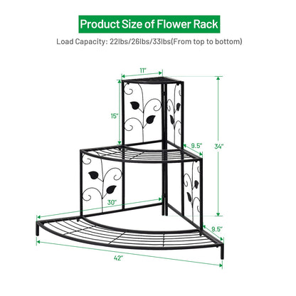S AFSTAR Corner Plant Stand, 3-Tier Mental Plant Stand, Plant Flower Pot Display Rack, Pot Holder Shelf, Rustproof Ladder Potted Shelf, Outdoor Plant Stands for Patio Garden Yard Balcony (Black)