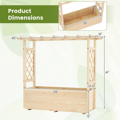 Giantex Raised Garden Bed with Sided Trellis & Hanging Roof, Wood Planter Box, Freestanding Garden Planter Raised Bed for Flowers Herbs Climbing Vines 45”x16”x41” (L x W x H)