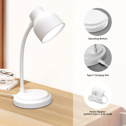 LED Desk Lamp With 96 LEDs,High lumens Table lamp,Desk Lamp for Office Home,4 Brightness Dimmable Flexible Table Lamp,Reading Light with a Timer Function for Bedside, Office, and Study Desk Use(White)