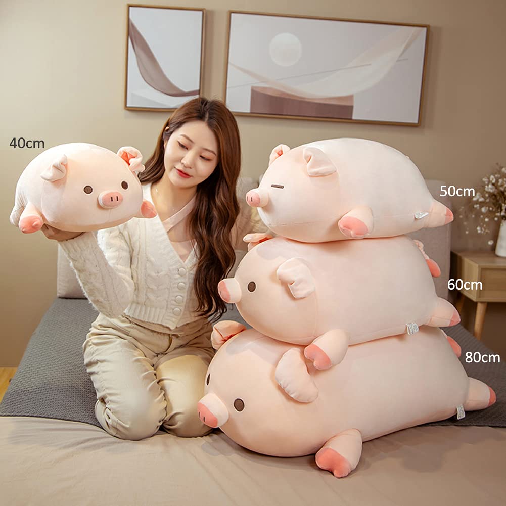 lannery Pig Stuffed Animal Hugging Pillow, Soft Fat Pig Plush Toy Gifts for Kids, Valentine, Christmas (Round Eyes, 31.5")