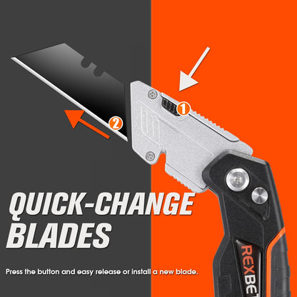 REXBETI 2-Pack Utility Knife, SK5 Heavy Duty Retractable Box Cutter for Cartons, Cardboard and Boxes, Blade Storage Design, Extra 10 Blades Included（Total 18 Blades）