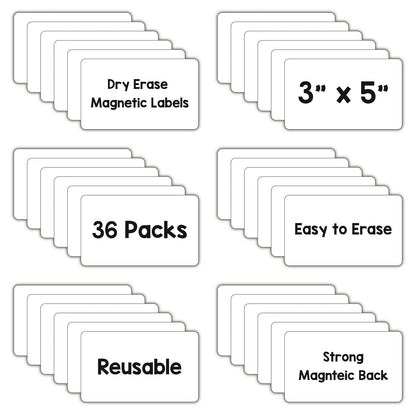 IMAGAME Dry Erase Magnets, Blank Magnetic Dry Erase Labels, 36-Pack, Erasable Magnets for Whiteboard, Multipurpose White Magnetic Labels to Write On for Classroom, Home, Education, Office, 3" x 5"