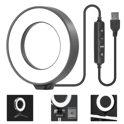 ZENIKO CR5 Video Conference Lighting Kit, 5" Ring Light Clip on Laptop Monitor, Desk Light with Stand Tripod, Bi-Color CRI >95 for Webcam Lighting, Zoom Lighting, Broadcasting, Live Streaming