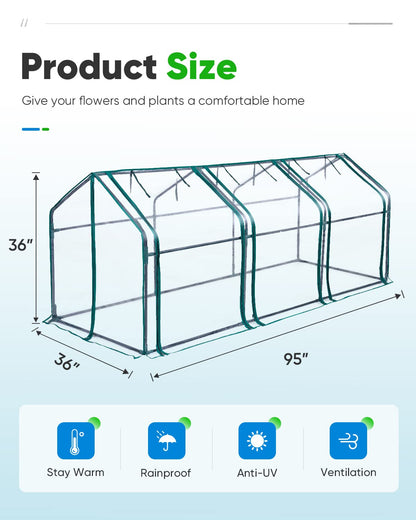 Quictent Mini Greenhouse, Portable Quick-Setup Small Tabletop Waterproof UV Protected PVC Cover Shelter for Outdoors/Indoors W/ Raised Base for Garden Plant Seed Starting, 8 Stake, 95"x36"x36", Clear