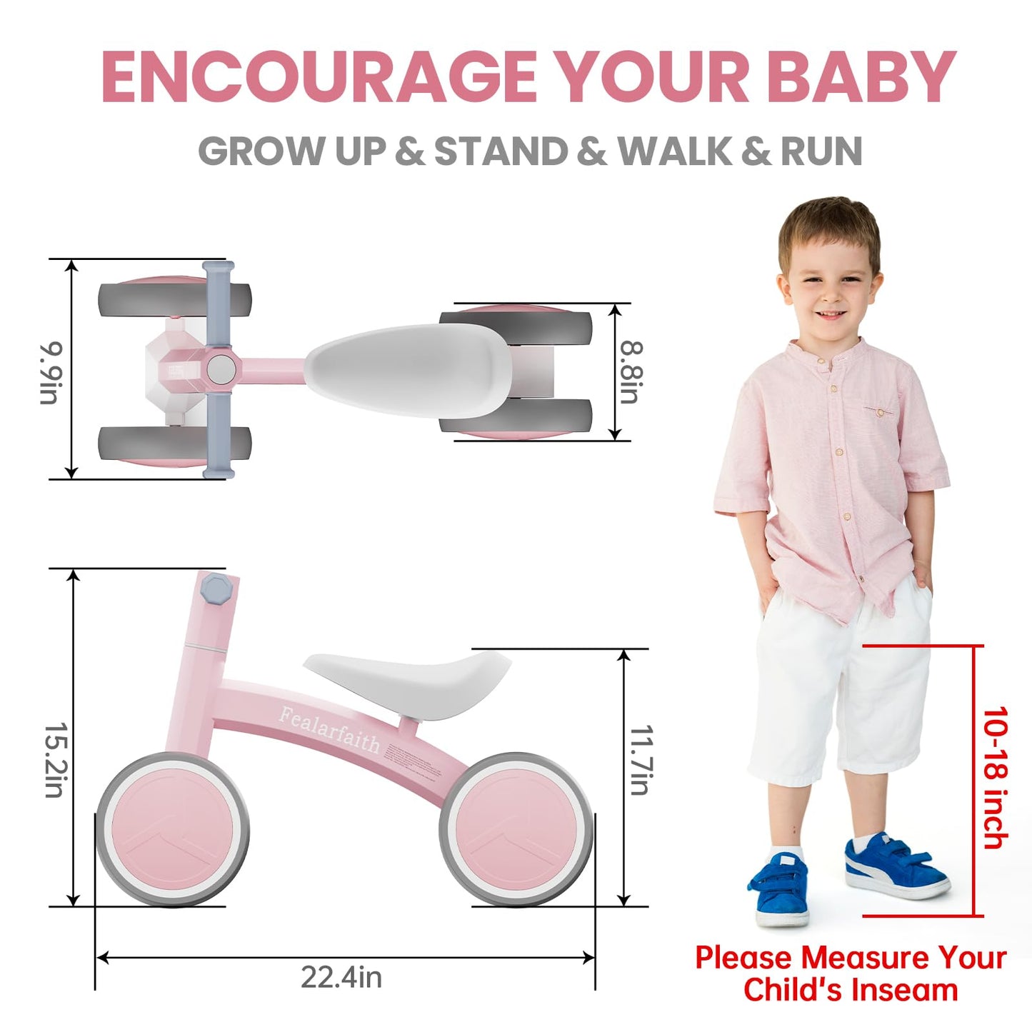 Baby Balance Bike for 1 Year Old Boys Girls, Toddler First Bike with 4 Colorful Lighting Wheels | 10-36 Month Toddler Balance Bike | First Birthday Gifts (Baby Pink)