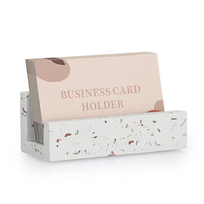 Hipiwe Business Card Holder for Desk Terrazzo Business Card Display Stand Desktop Cards Display Stand for Women Men Concrete Business Card Stand Organizer for Office