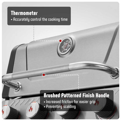 Feasto Propane Gas Grill, 36,000 BTU Outdoor Patio BBQ, Porcelain-Enameled Cookbox & Porcelain-Enameled Cast-Iron Grates, 559 Sq. In., Black (Black, 4) (Stainless Steel)