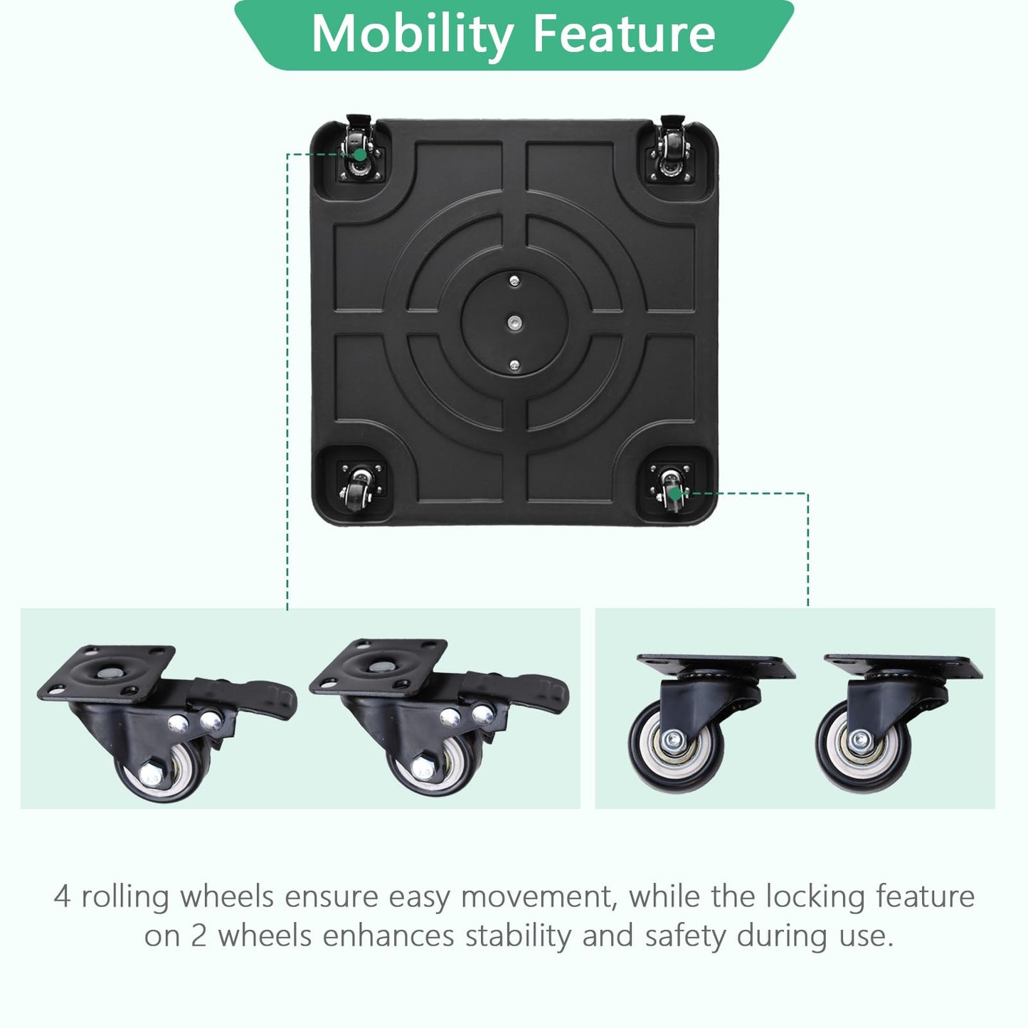 Helios&Hestia 99 lb Heavy Duty Square Umbrella Base with Rolling Wheels, Plastic Water and Sand Fillable Outdoor Stand Weight for Patio Market Table Umbrella, Black
