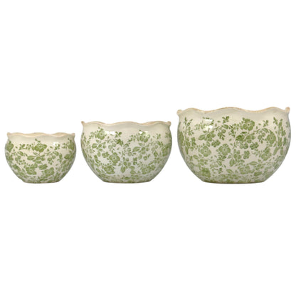 Galt International Ceramic Plant Pots Set of 3 Rustic Vintage Farmhouse Cream Crackle Glaze (11"/ 9.6"/ 7") Garden Indoor Outdoor Flower Planter w/Drainage Hole (Vintage Green)