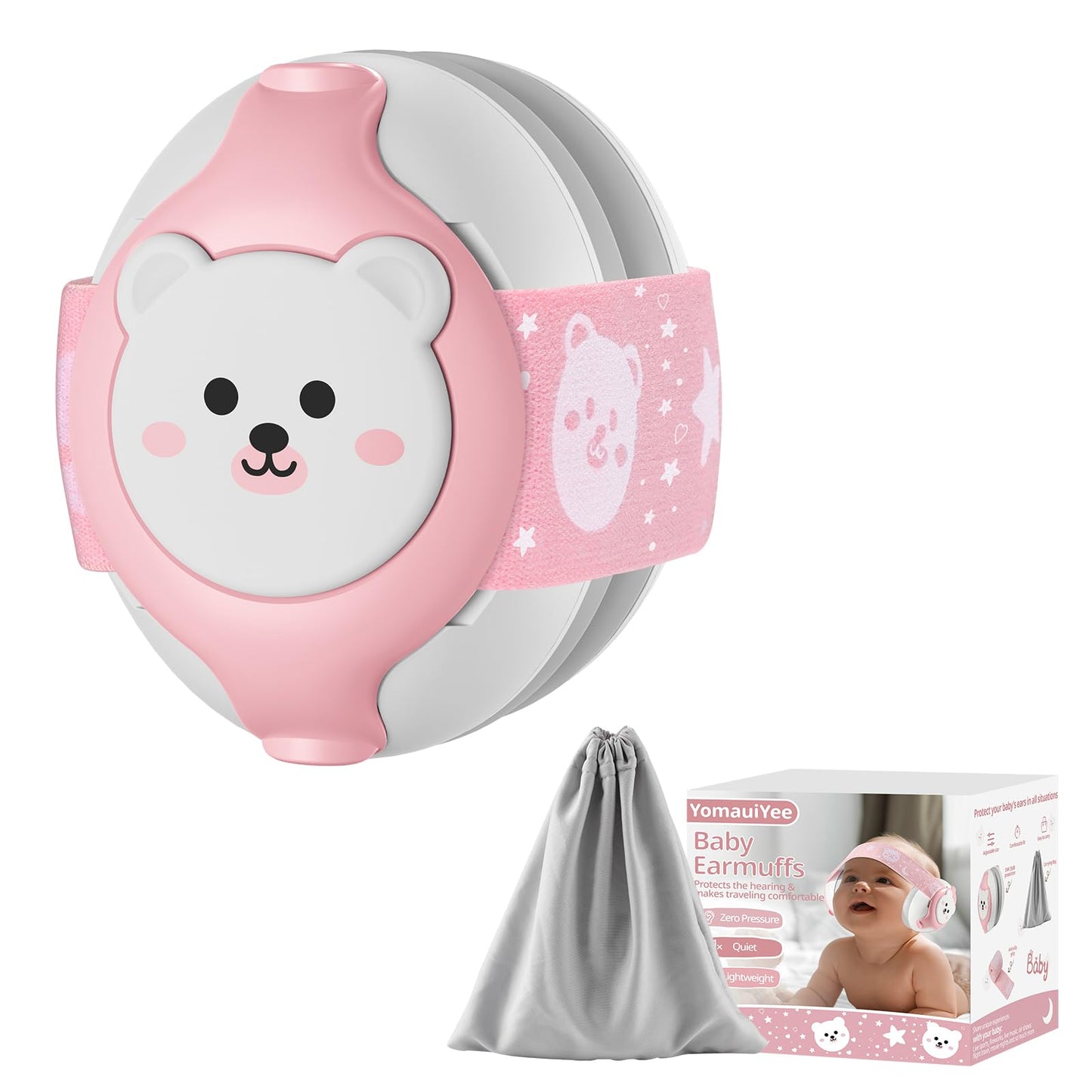 Baby Headphones Noise Cancelling,Bear Baby Earmuffs for Infant Hearing Protection Ages 0-36 Month,25dB NRR Infant Ear Protection,Ideal Travel Essentials for Airplane/Sleep/Plane/Noisy Event-Pink