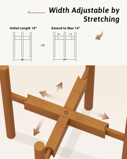 GENTINGBRO Adjustable Plant Stand Indoor, Bamboo Plant Stand Fits 8 9 10 11 12 Inches, Small Corner Planter Holder for Indoor Plants, Single Floor Plant Stands for Living Room Balcony, Light Brown Tall
