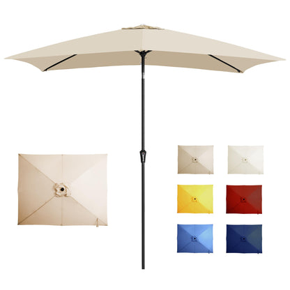 GREFORG 6.5x10FT Rectangular Patio Umbrella with Push Button Tilt & Crank Lift for Garden,UV Protection Outdoor Umbrella for Deck,Pool and Yard,Beige