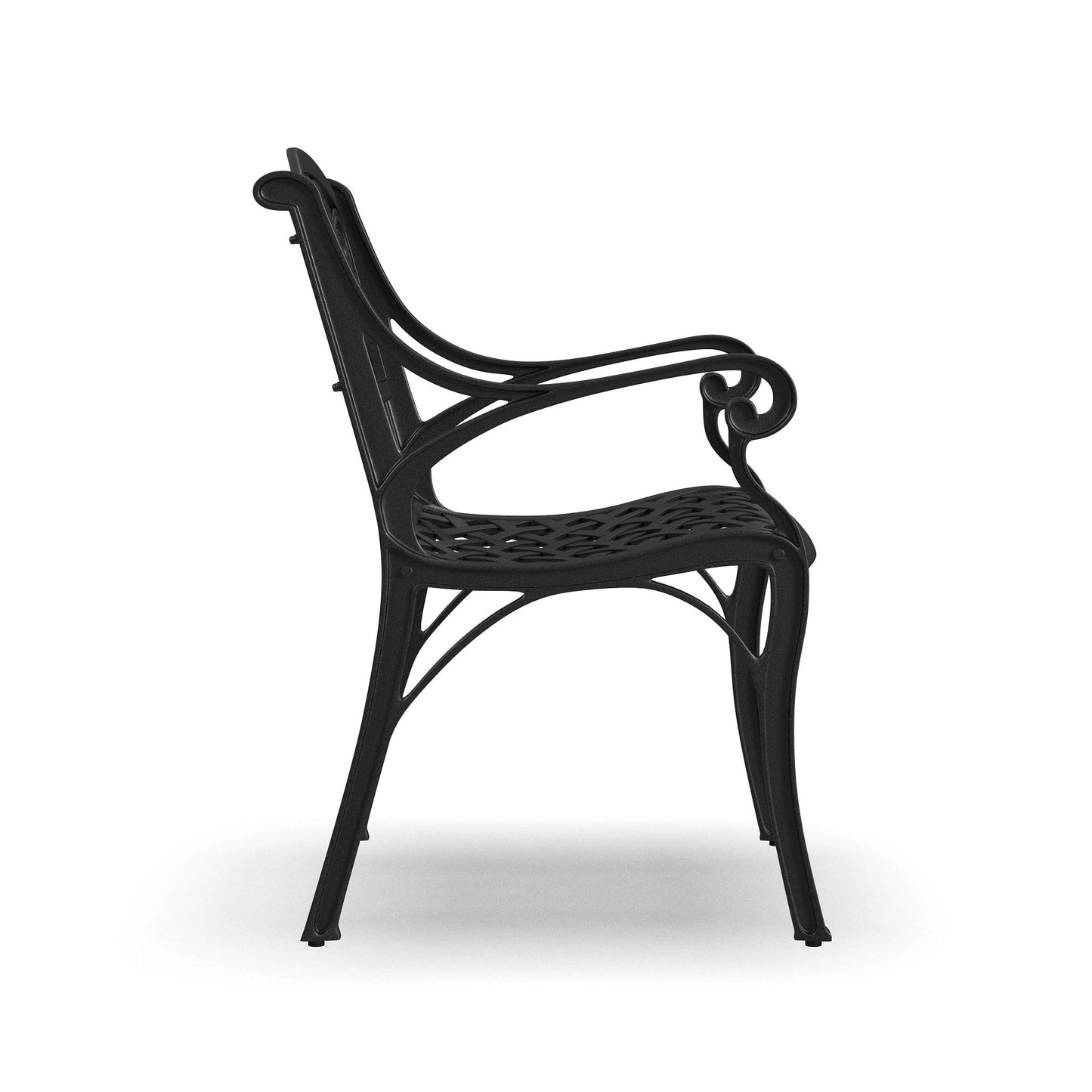Homestyles Sanibel Black Stationary Cast Aluminum Outdoor Dining Chair, 2 Piece Patio Chairs, Set of 2 Garden Chairs with Armrest & Backrest for Garden Patio Pool Beach Yard, Black