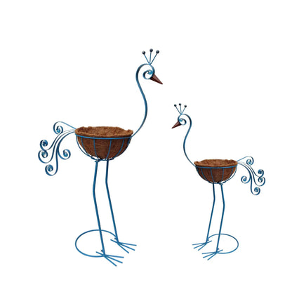 COOZZYHOUR Metal Peacock Planter with Fiber Basket -Garden Bird Planters for Outdoor Indoor Lawn,Yard,Porch,Patio, Garden Decorations（Set of 2）