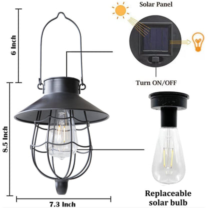 YAKii 2 Pack Solar Lantern Hanging Waterproof Outdoor Metal Solar Lamp with Warm White Light Decorate for Yard Garden Pathway Patio Porch Decor (Black)