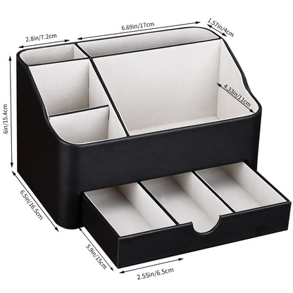 KINGFOM Desk Organizer with Drawer, Multifunction Pencil Holder for Desk, Desk Organizer and Accessories 5 Compartments for Home Office Supplies (Black)