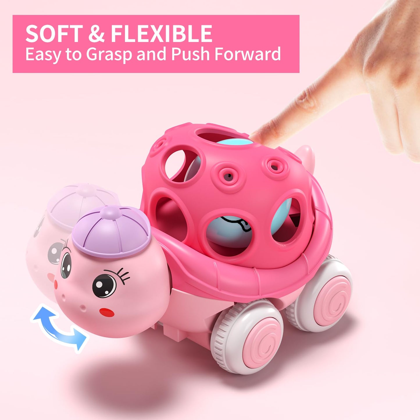 Baby Girl Toy Cars for Toddlers 1-3, Push and Go Rattle Cars for Baby Toy 6-9-12-18 Months, First Birthday Gifts for 1 2 Year Old Girls, Infant Pink Friction Truck Set
