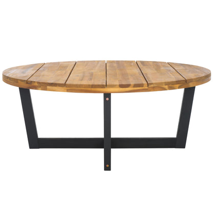 SAFAVIEH Outdoor Collection Leo Natural/Black 4-Leg Round Coffee Table, Ideal for Deck, Patio, Backyard, Sunroom