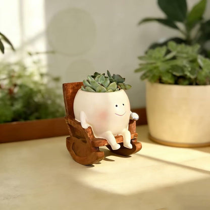 NMOHYDEU Smiley Face Planter Pot, Cute Rocking Chair Flower Pot, Small Resin Head Planters for Indoor Plants, Succulent Planter for Home Decor, Plant Lovers Gift for Birthday Christmas
