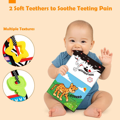Baby Toys 0-6 Months - Tummy Time Toy Black and White High Contrast Newborn Toys - Baby Mirror with Cloth Book Teether - Montessori Sensory Crinkle Toy for Infant 0-3-6-12 Month Boy Girl Shower Gifts
