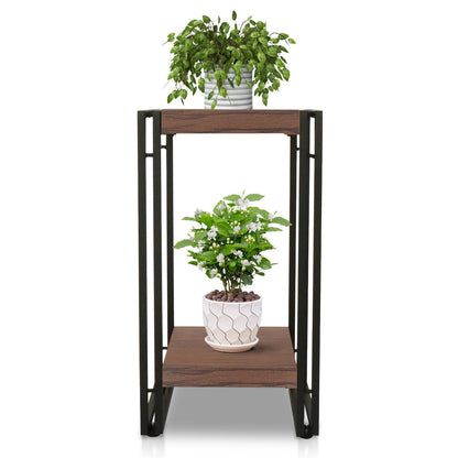 fusehome 22 inch Plant Stand Table, 2 Tier Plant Shelves Indoor Flower Pots Stand Holder Modern Corner Plant Stand Rack Shelves Square Plant Tables for Office Living Room, Balcony,Brown