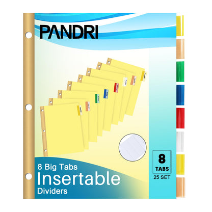 Binder Divider, PANDRI 200 Pack Binder Index Dividers with 8 Insertable Multicolor Big Tabs, Letter Size Paper Binder Divider for School Office Home Business