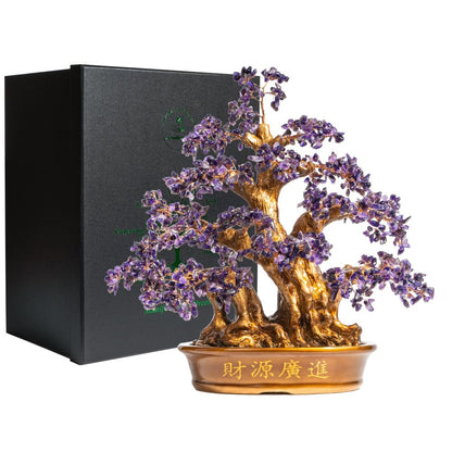 Natural Large Amethyst Tree,18" Amethyst Crystal Bonsai Tree(1300 Gemstone Count) Chakra Tree with Healing Properties Crystal Feng Shui Money Tree of Life for Positive Energy Good Luck Wealth