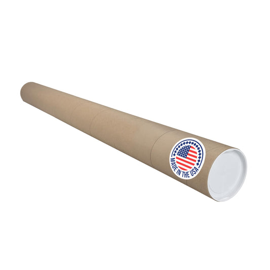 IDL Packaging Cardboard Mailing Tube, 4" x 48" with Plastic Caps - USA-Made USPS Approved Poster Tube for Documents & Blueprints - Reinforced Mailing Cylinders for Shipping & Storage