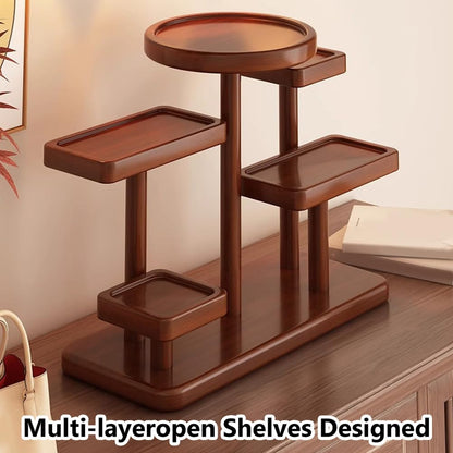 STEHEMO Wooden Tray for Countertop, Cologne Stand Shelves, Elegant Organizer for Cosmetics, Jewelry, Perfume, Candle, Key, Solid Wood Tray for Bathroom, Kitchen, Bedroom, Entryway,Brown