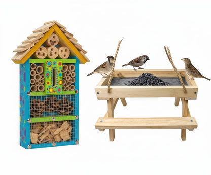 SparkJump Premium Bug Hotel Kit and Picnic Table Feeder for Squirrels