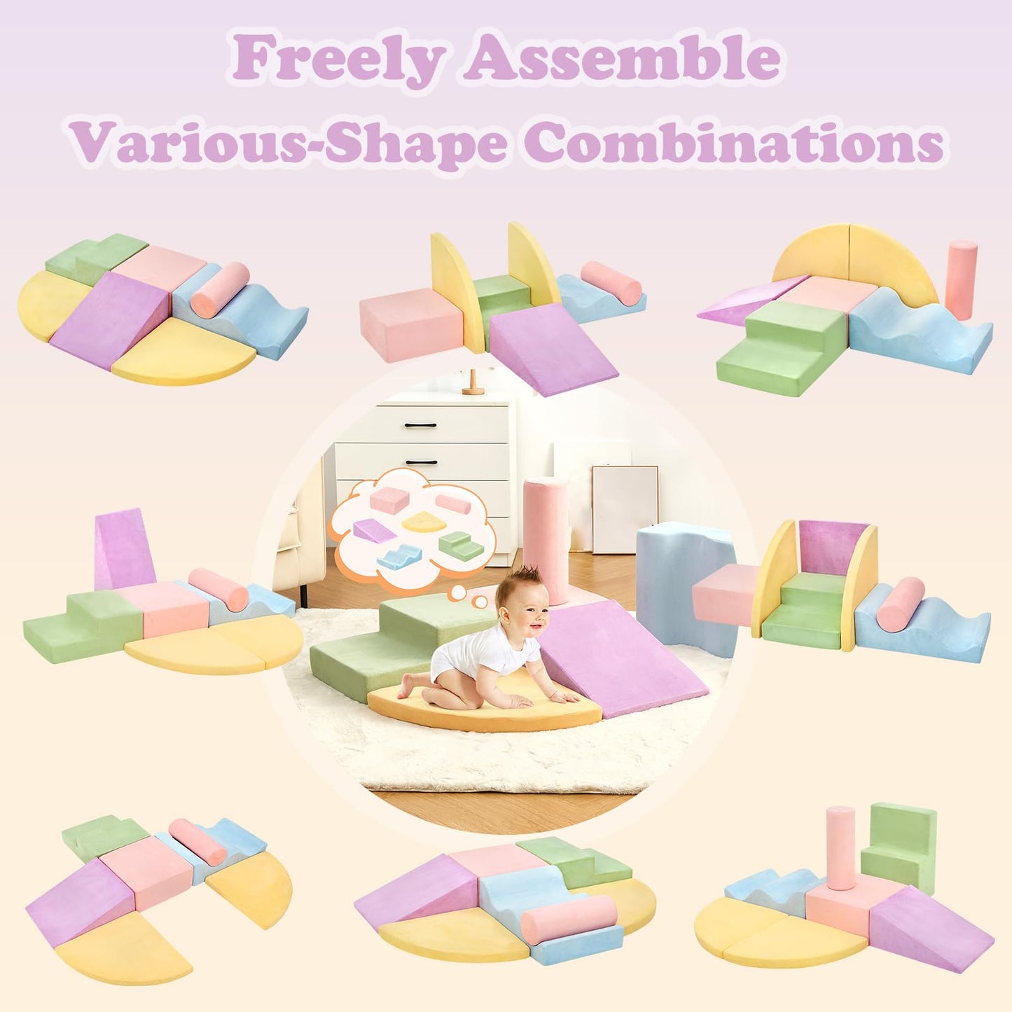 QUCHI Climbing Toys for Toddlers, Toddler Climbing Toys Indoor, 7-Piece Soft Foam Climbing Blocks Set, Toddler Playtime Corner Climber Indoor Foam Play Gym for Climbing Crawling and Sliding