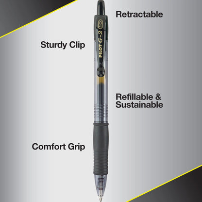 PILOT G2 Premium Refillable & Retractable Rolling Ball Gel Pens, Bold Point, Black Ink, 12-Pack (31256)