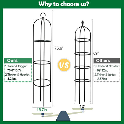 Tower Obelisk Garden Trellis 100% Metal 6.3 Feet Tall Plant Support for Climbing Vines and Flowers Stands,Black Green Lightweight Plant Tower