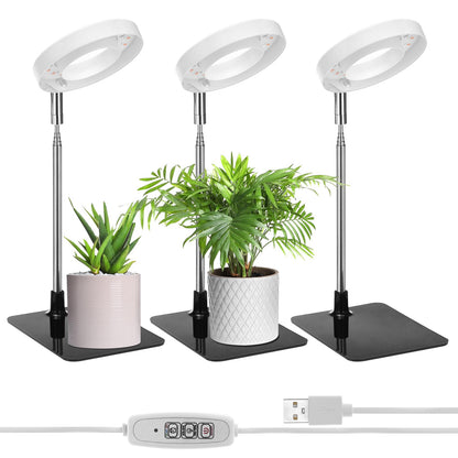 QWORK Grow Lights for Indoor Plants, 3 Pack Full Spectrum LED Desk Grow Lamp, 7-25 in Adjustable Height, Auto Timer 2/4/8H, 4 Dimmable Levels, USB Powered